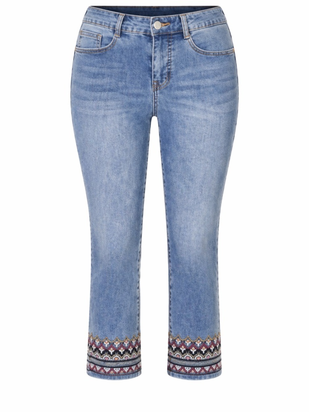 Tribal Audrey Crop Jeans Embroidered Hem NWT Sz 6